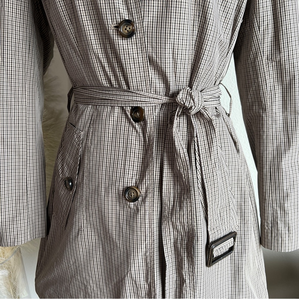 Banana Republic Checkered Neutral Plaid Tan Trench Coat - Picture 5 of 14